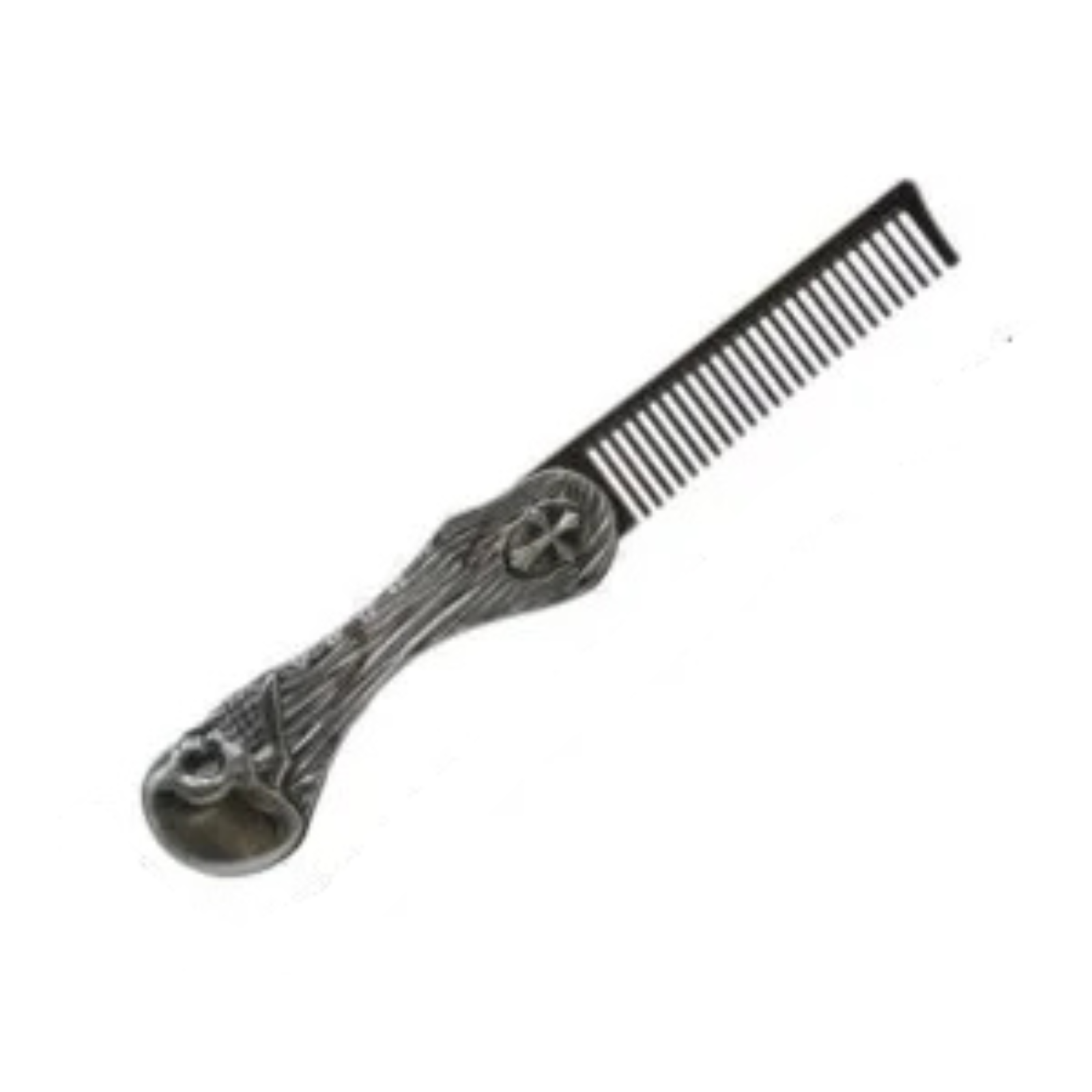 Pente Barba Metal Dobráve Caveira Prata P