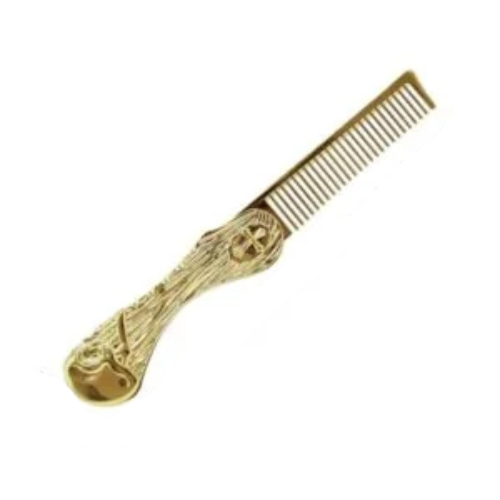 Pente Barba Metal Dobrável Caveira Dourado P